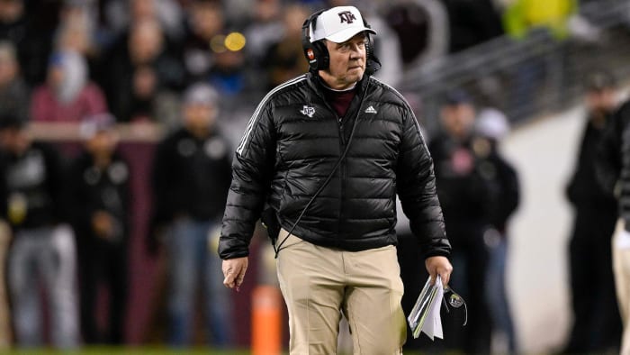 Texas A&M Aggies head coach Jimbo Fisher walks the sidelines